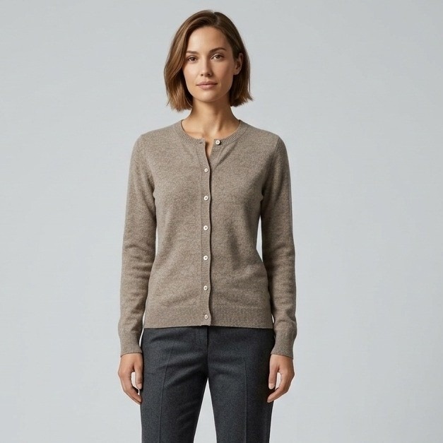 Kiera J Women Heather Taupe Brown Button Front Knit Cardigan Sweater Size S